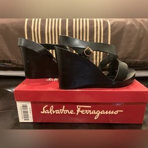 Authentic Salvatore Ferragamo 4 inch black heeled sandals. Size 7.5